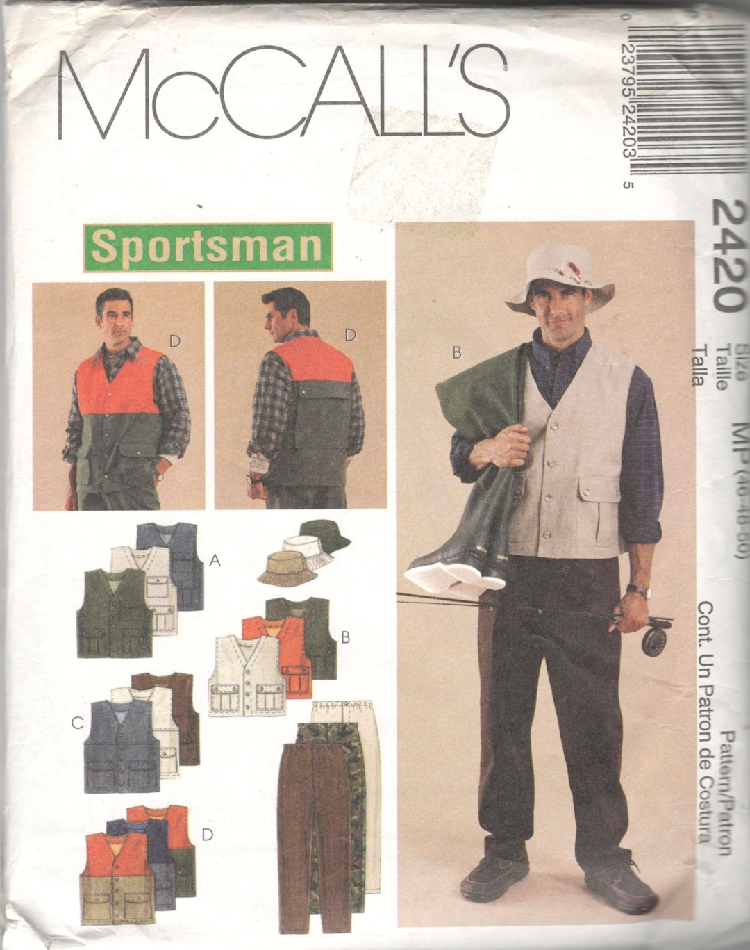 Mccalls 2420 Outdoor Sportsman Vest Pants and Hat Pattern Fishing Adult ...