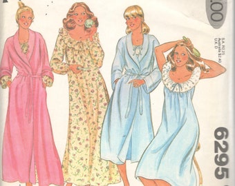 McCalls 6295 1970s Misses Nightgown and Wrap Robe Pattern Womens Vintage Sewing Pattern Size Small Bust 32 34