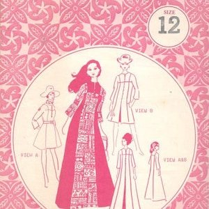 Patterns Pacifica 3031 1970s Misses Dress Caftan Pattern Two Lengths Bell Sleeves Womens Vintage Sewing Pattern Size 12 Or Size 10