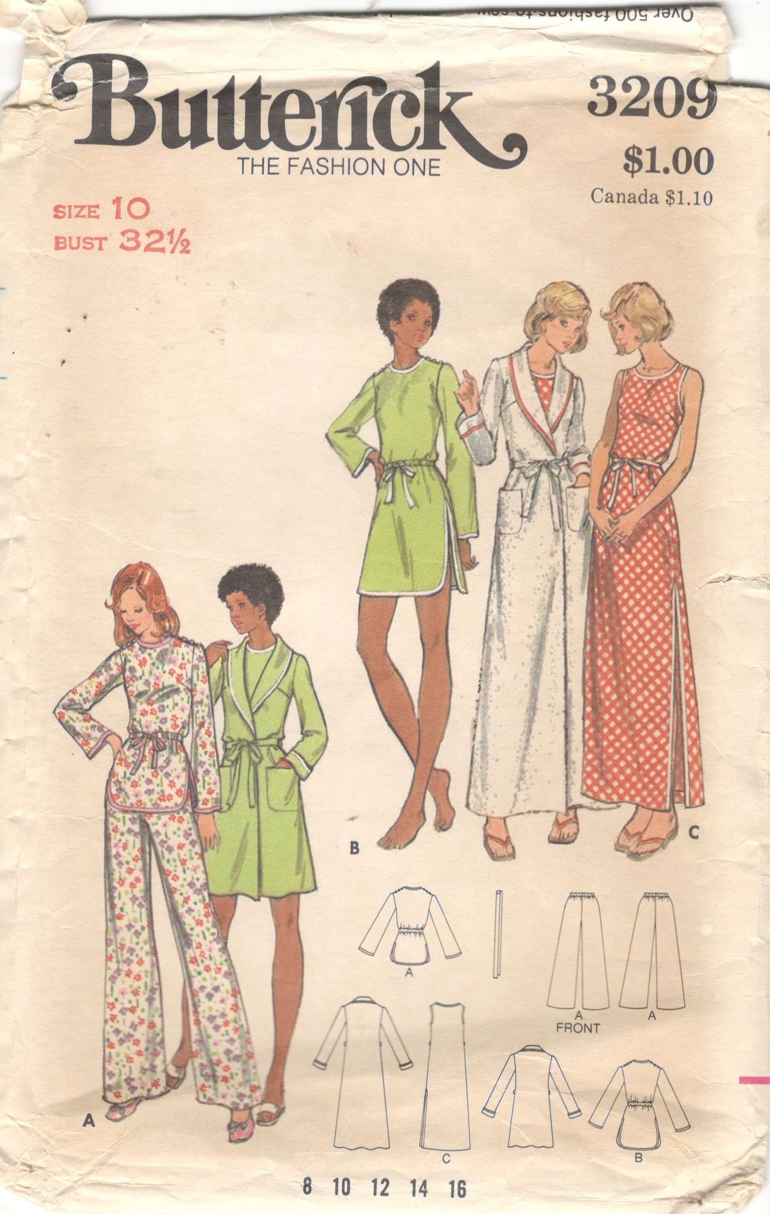 Butterick 3209 1970s Misses Nightgown Pajamas and Robe Pattern Dress ...