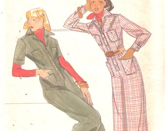 1970s Butterick 4396 Misses Safari Style Button Front JUMPSUIT Pattern Womens Vintage Sewing Pattern Size 10 Bust 32 UNCUT