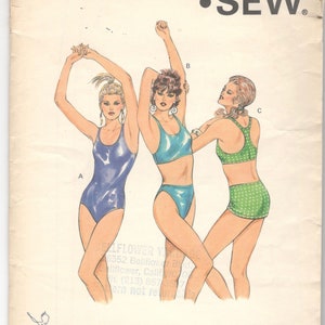 Kwik Sew 1606 1980s Misses Skirt 1 Piece & Bikini Swimsuit Pattern Racing Back Womens Vintage Sewing Pattern Size 4 6 8 10 B 31 35 UNCUT image 1