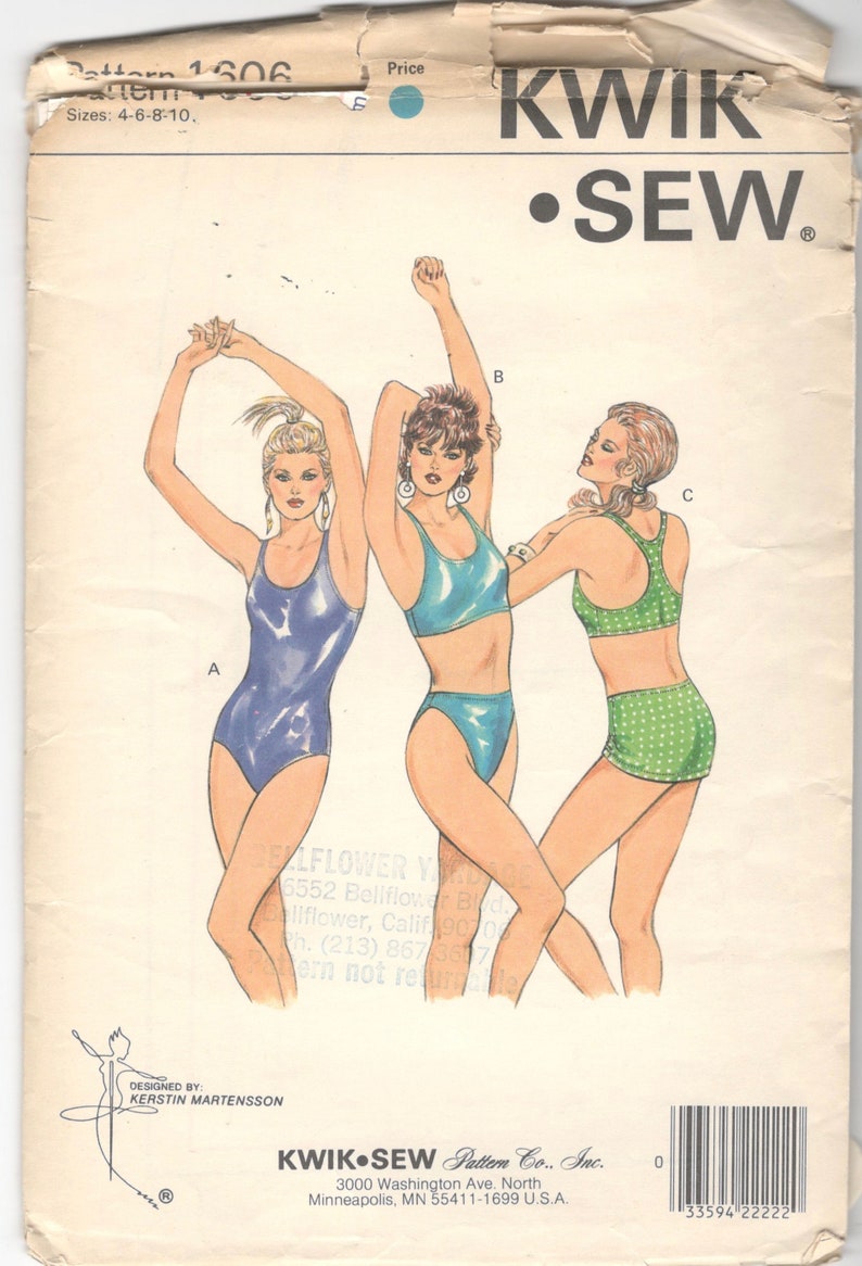 Kwik Sew 1606 1980s Misses Skirt 1 Piece & Bikini Swimsuit Pattern Racing Back Womens Vintage Sewing Pattern Size 4 6 8 10 B 31 35 UNCUT image 1