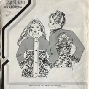 May include: A black and white sewing pattern for a quilted coat. The pattern includes instructions for making a coat with a floral design. The pattern is called "Daisy Kingdom" and the price is $3.50.
