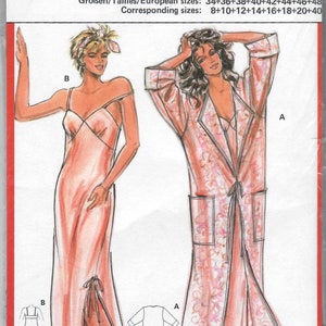 May include: A sewing pattern for a long, flowing robe and a matching slip. The pattern is from Burda and is for sizes 34-48. The pattern is illustrated with two women wearing the garments.