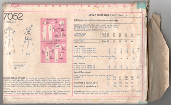 Simplicity 7052 Vintage 70s Bib Overalls Pattern Jumpsuit