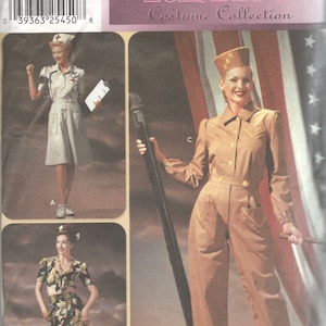 Simplicity 9978 Retro Costume Pattern 1940s WAC Nurse Riviter USO Singer Womens Designer Sewing Pattern Size 6 8 10 12 UNCUT