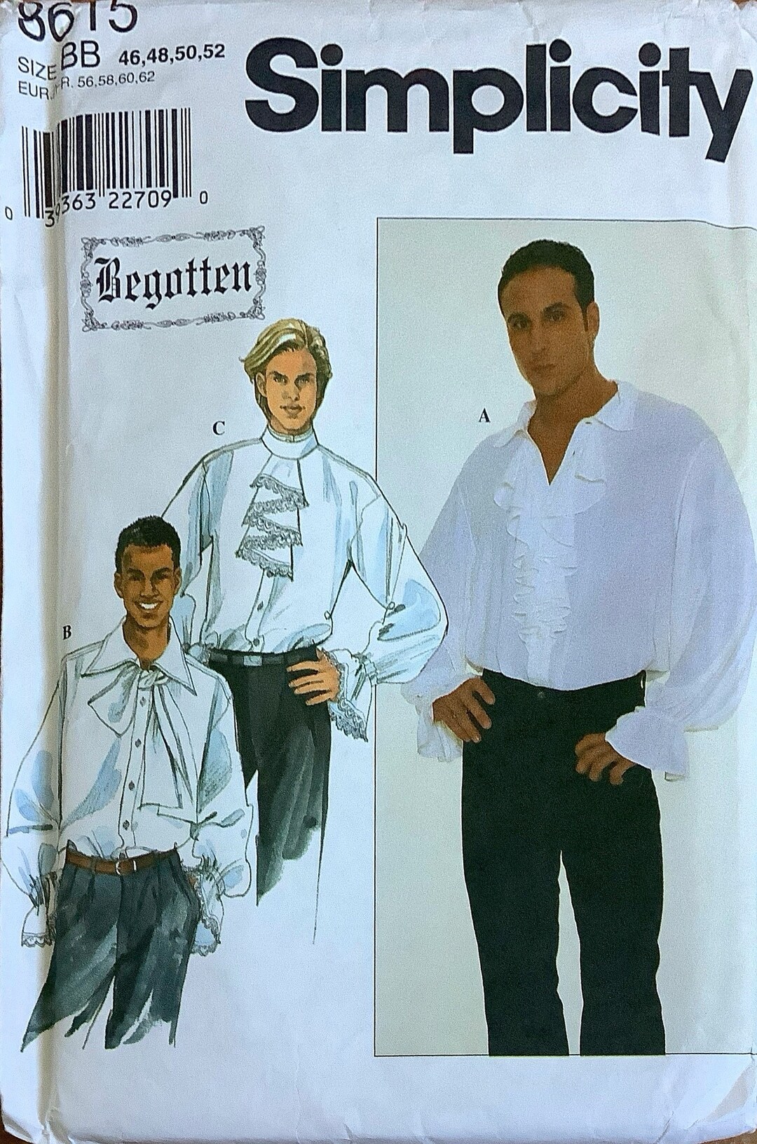 Simplicity 8615 Begotten Ruffled Poet Pirate Shirt Pattern Jabot Ascot ...
