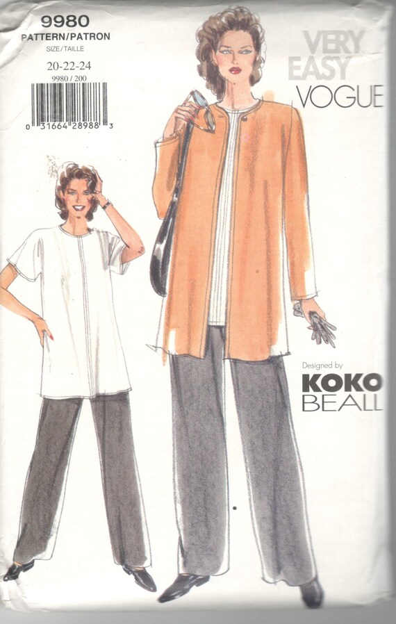 Vogue 9980 KOKO Beall Misses Loose Fit Below Hip Jacket Top | Etsy