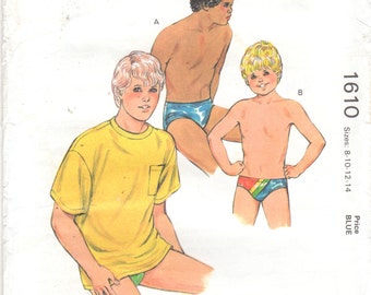 Kwik Sew 1609 or 1610 Boys Speedo Swim Trunks and T Shirt Pattern  Racing Competition Childs Teens Size 8 10 12 14 or 4 5 6 7    UNCUT