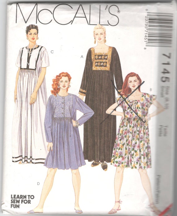 Mccalls 7145 Misses Pullover Dress Caftan Pattern Square Neck | Etsy