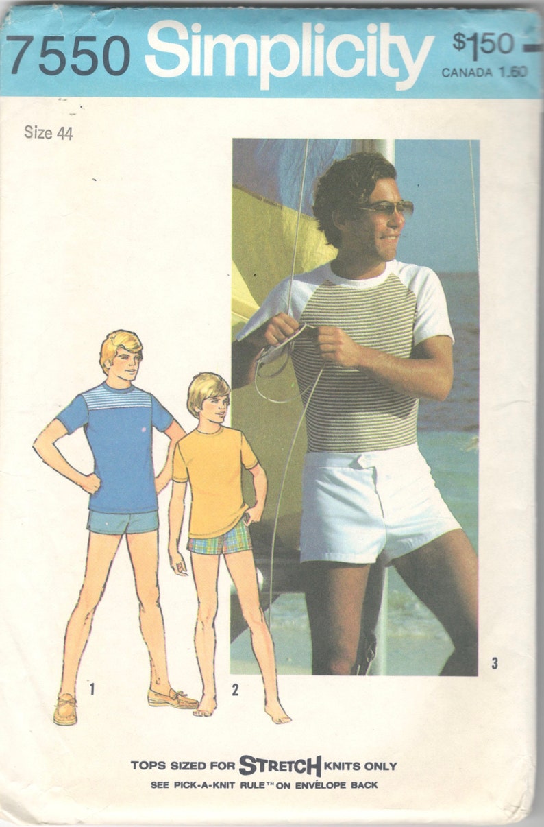 1970s Simplicity 7550 Mens Pullover Top and Swim Shorts Pattern Adult Vintage Sewing Pattern Chest 40 image 6