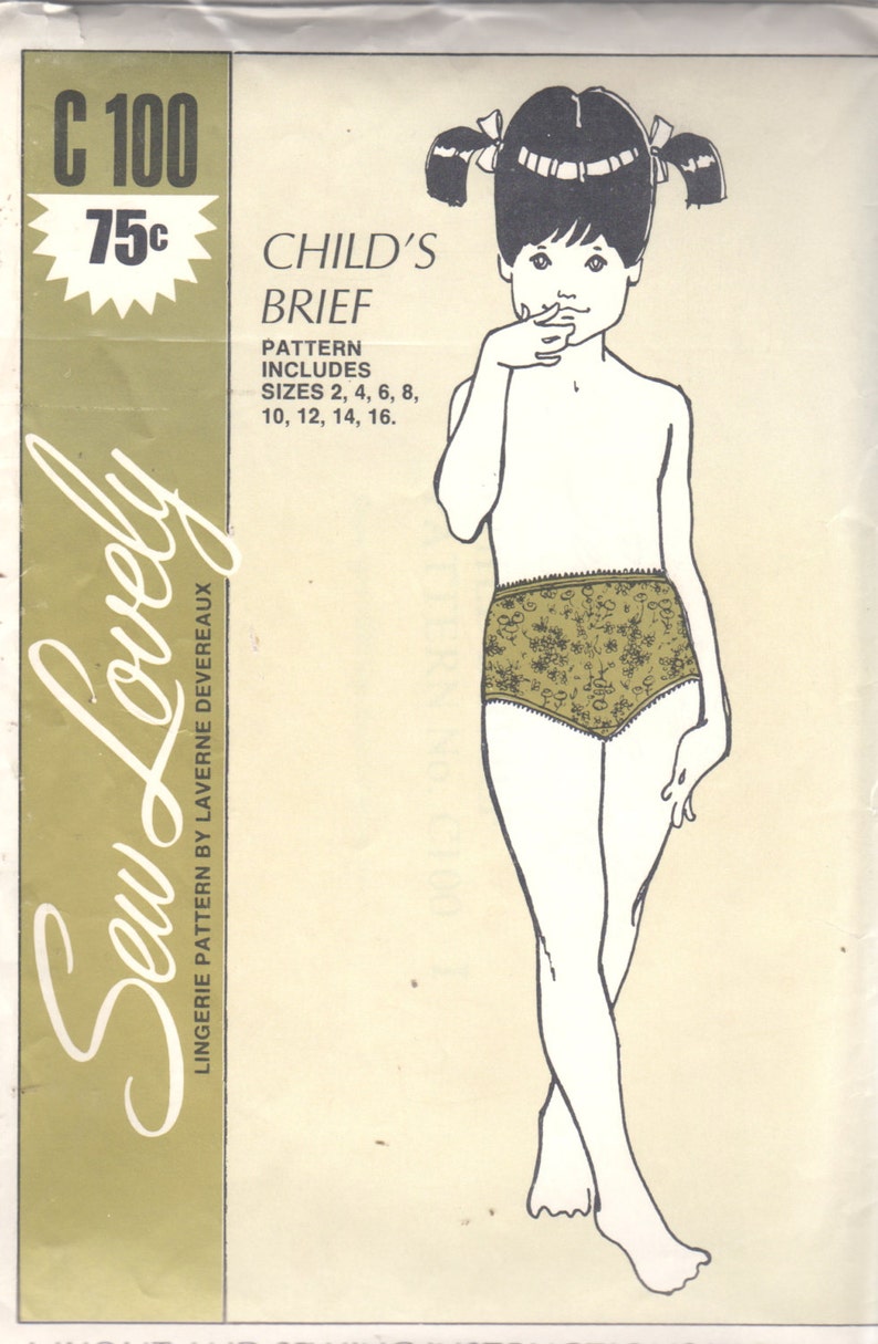 Sew Lovely C100 1970s Childs Panties Pattern Panty Briefs Toddlers Girls Teens Sewing Pattern Size 2 4 6 8 10 12 14 16 UNCUT image 1