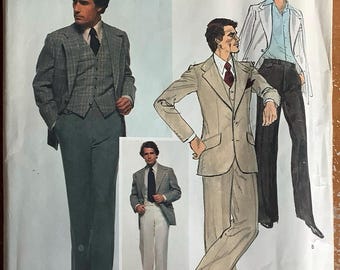 1970er 80er Jahre Vogue 1620 Herren Dreiteiler Schnittmuster Jacke Hose und Weste Designer Bill Blass Erwachsenen Schnittmuster Brust 40 UNCUT