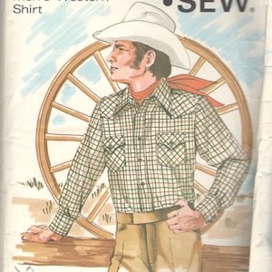 1970s Kwik Sew 457 or 458 Mens Western Shirt Pattern  Sewing Pattern Adult Vintage Sewing Pattern Chest 36 38 40 Or 42 44 46