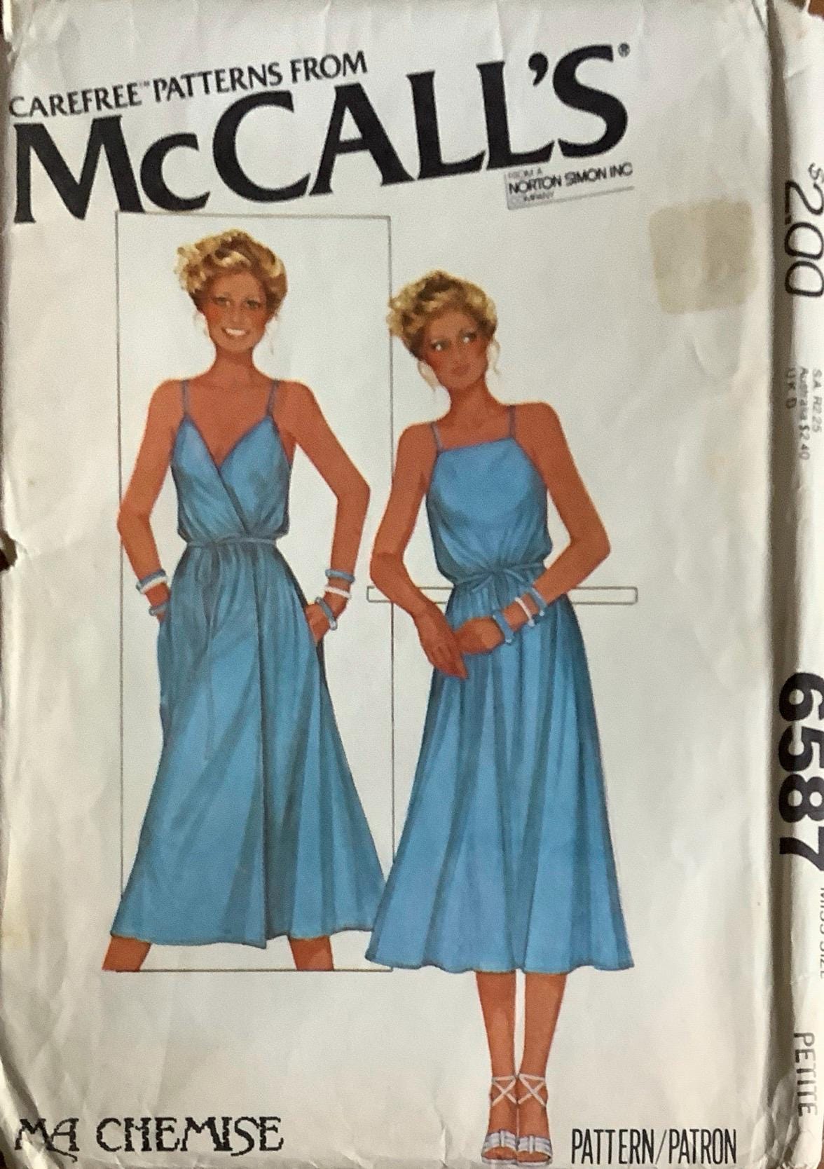 McCalls 6587 7994 1970s Misses Turn About WRAP DRESS Pattern Designer Ma Chemise Womens Vintage Sewing Pattern Size Petite Bust 30 31 UNCUT