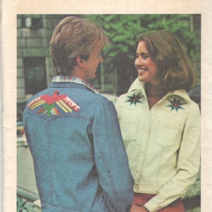 Butterick 4586 1970s Jean Jacket Pattern Embroidery Transfers Womens Vintage Sewing Pattern Size Small 12 Bust 34 UNCUT