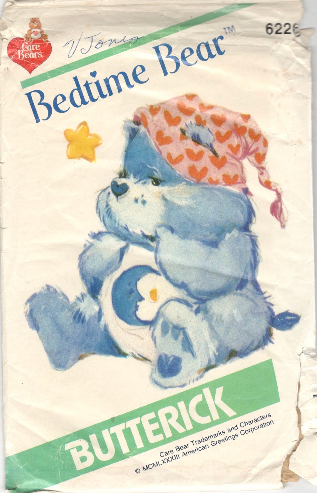 Butterick 6226 Care Bear Pattern Bedtime Bear Vintage 1980s 299 Stuffed ...