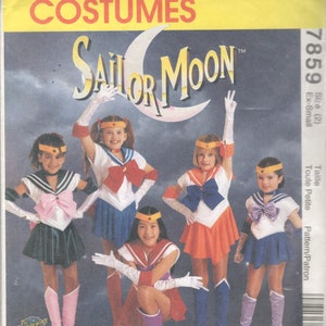 McCalls 7859 P310 1990s Girls SAILOR MOON Costume Pattern Dress Panties Gloves Boots Collar Childs Sewing Pattern Size Extra Small Or Large