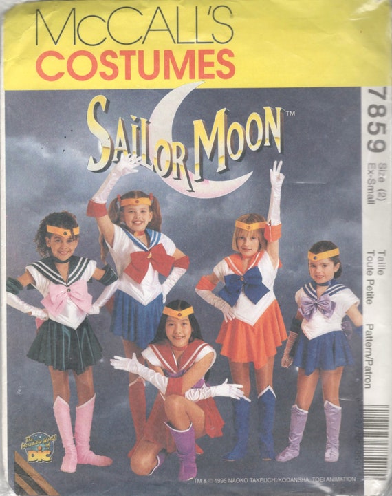 Mccalls 7859 P310 1990s Girls SAILOR MOON Costume Pattern Dress Panties  Gloves Boots Collar Childs Sewing Pattern Size Extra Small 2 