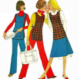 Simplicity 8119 1970s Reversible Scoop Neck Tabard Pants & Skirt Pattern Simple to Sew Womens Young Jr Teen Sewing Pattern Size 5 6 Bust 28