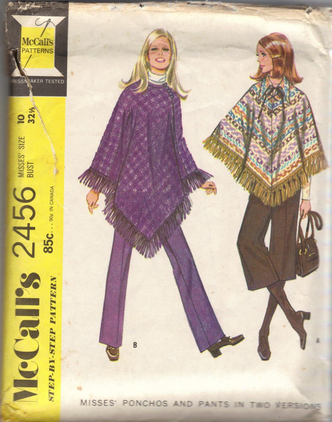 Mccalls 2456 1970s Hippie Poncho and Pants in Two Versions Pattern ...