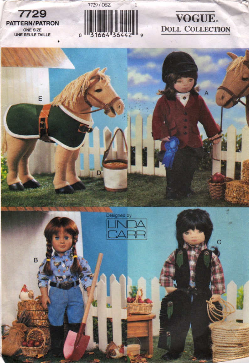 Vogue 7729 18 Inch Western Wear Doll Clothes Pattern Linda Carr Designer Equestrian Sewing Pattern