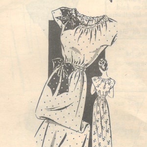 May include: A vintage sewing pattern for a women's nightgown with a polka dot print. The pattern is size 12 and is labeled "For Simplicity 1st Prize and Economy". The pattern includes a nightgown, a jacket, and a smaller nightgown for a child.