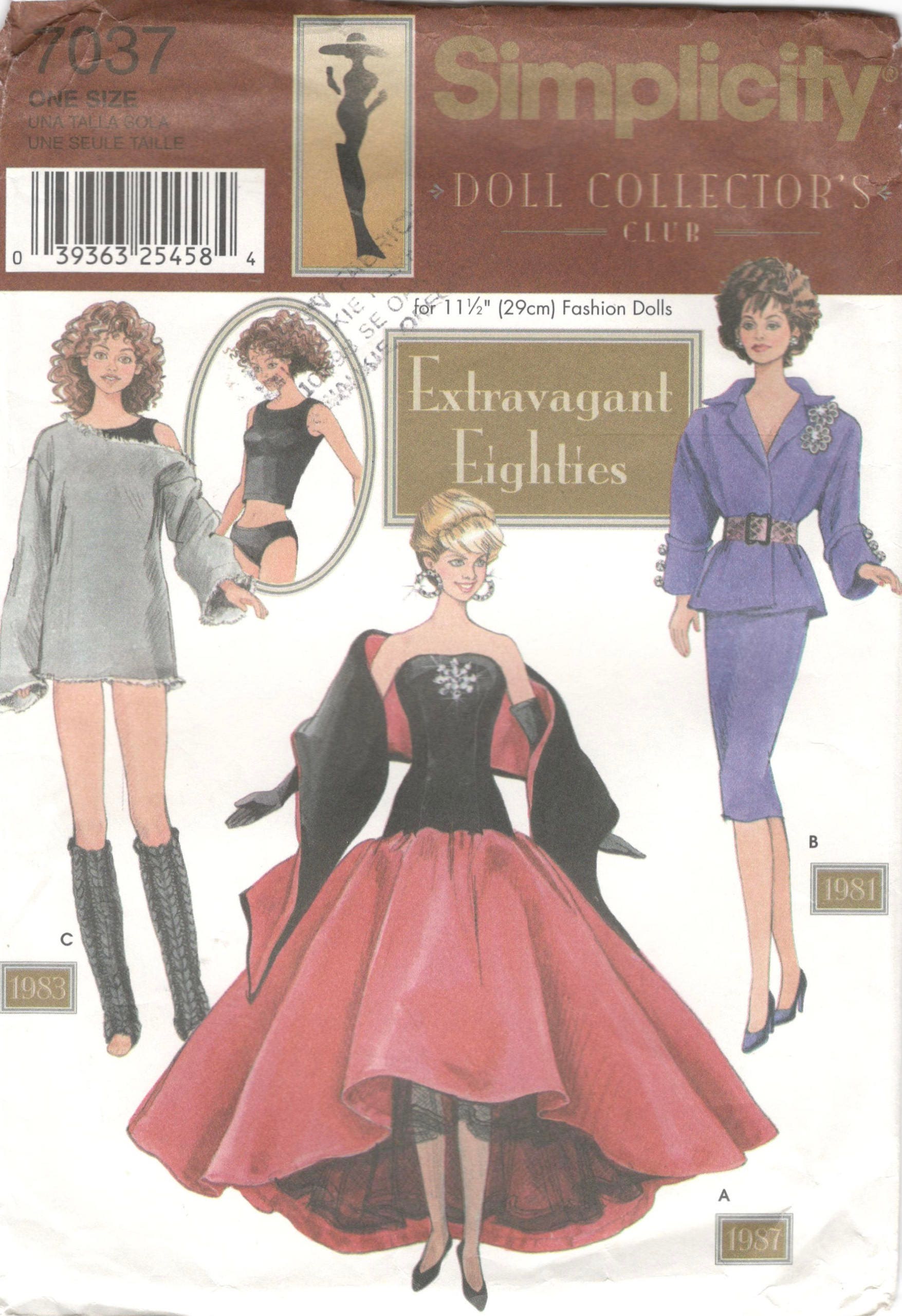 Simplicity 7037 Extravagant Eighties Fashion Doll Clothes Pattern 11 1 2 Barbie Flashdance Dynasty Evening Gown Sewing Pattern UNCUT Etsy Canada