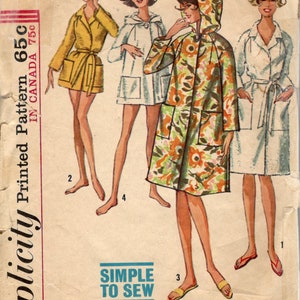 1960s Simplicity 5965 Misses Beach Robe Pattern 2 Lengths Raglan Sleeves Simple Women Vintage Sewing Pattern Size Small Bust 31 32 image 3