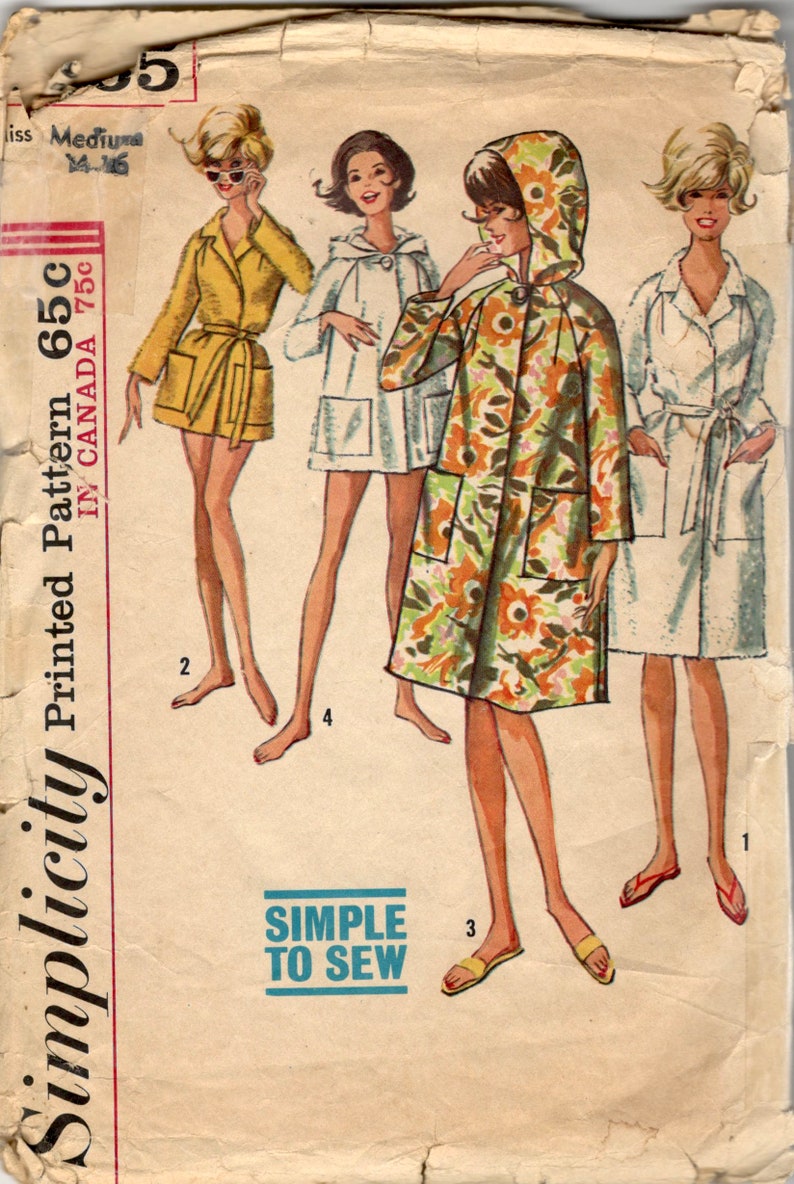 1960s Simplicity 5965 Misses Beach Robe Pattern 2 Lengths Raglan Sleeves Simple Women Vintage Sewing Pattern Size Small Bust 31 32 image 3