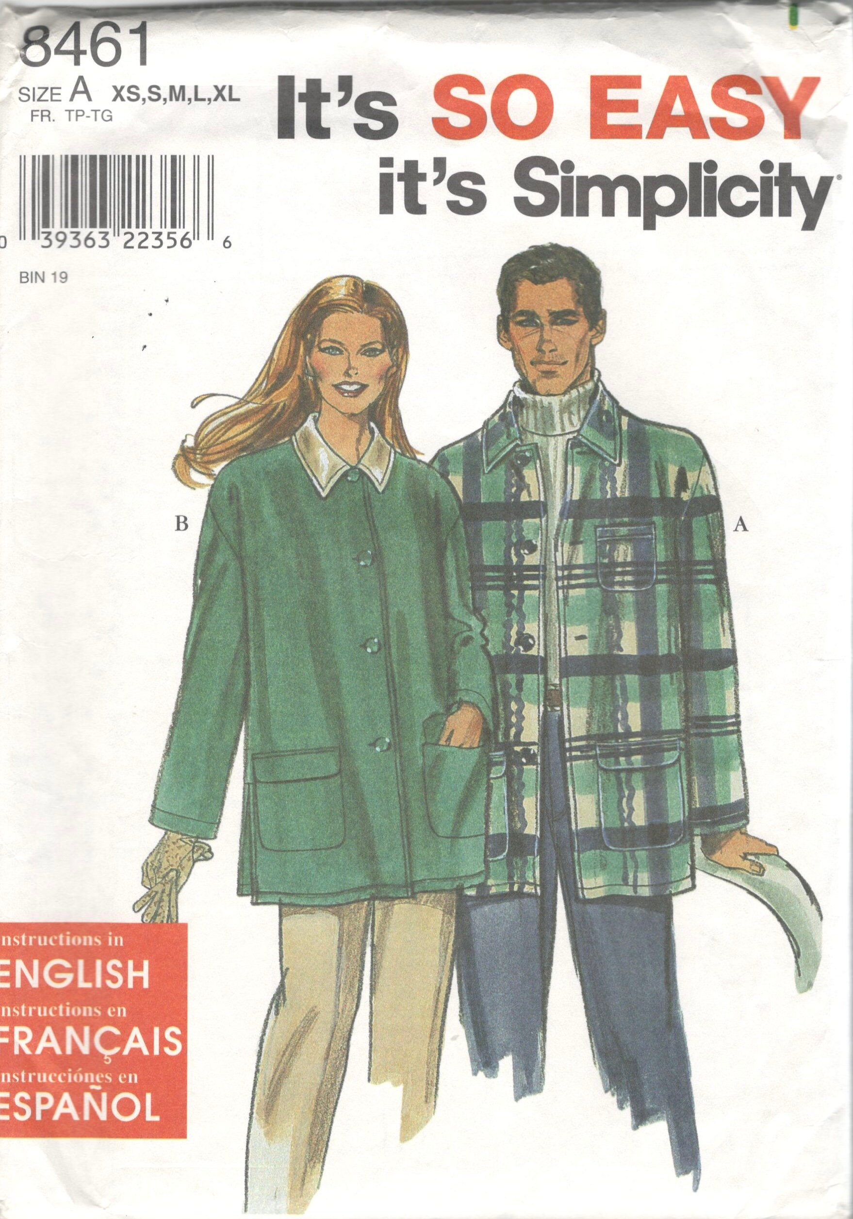 海外並行輸入正規品 8461 Simplicity Mens Pattern Jacket Outdoor Long Teen Misses 裁縫材料