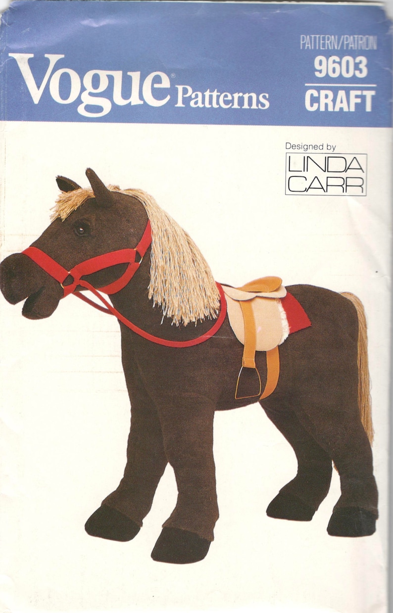 Vogue 9603 623 PONY Horse Pattern and Saddle 28 x 33 Inches Stuffed Animal Designer Linda Carr Vintage Sewing Pattern UNCUT