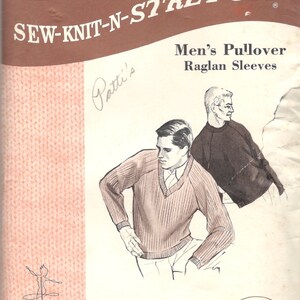 Sew Knit N Stretch 112 1960s Mens Pullover Tops Pattern for Sweater Fabric Crew or V Neck Adult Vintage Sewing Pattern SM Md Lg XL UNCUT