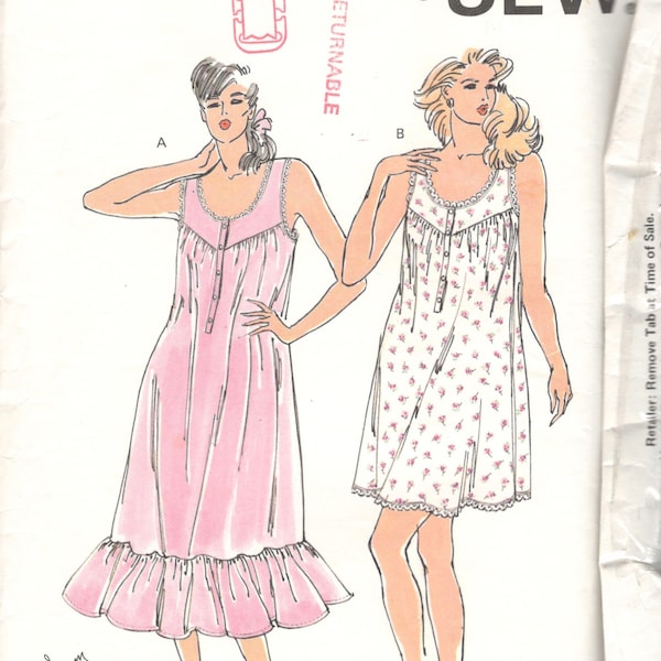 Kwik Sew 1812 1980s Misses Easy Breezy Summer U Neckline Nightgown Pattern Womens  Vintage Sewing Pattern Size xs s m l Bust 31 - 41 UNCUT
