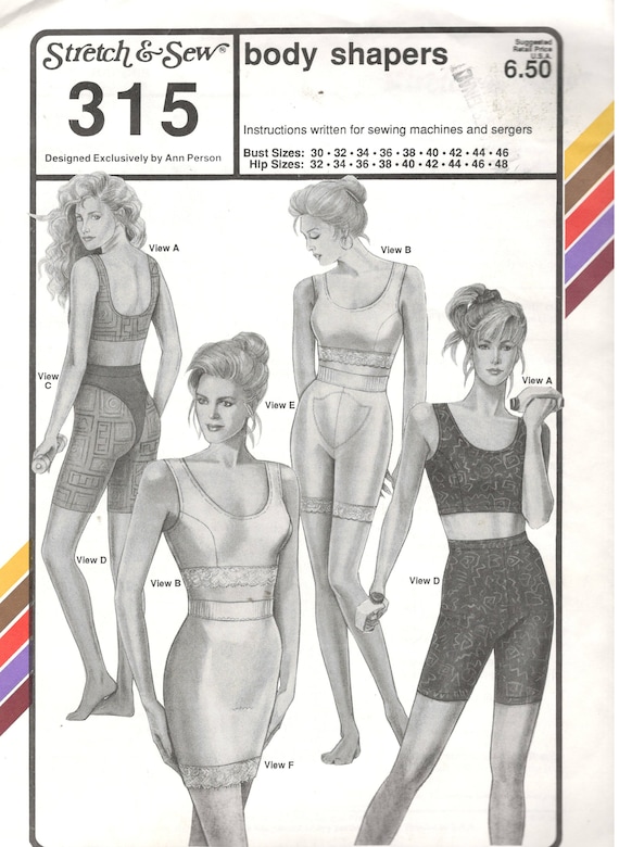 Stretch & Sew 315 Body Shapers Pattern Sport Bra Thong Shorts Girdle Slip  Attached Crotch Womens Vintage Sewing Pattern Bust 30 46 UNCUT 