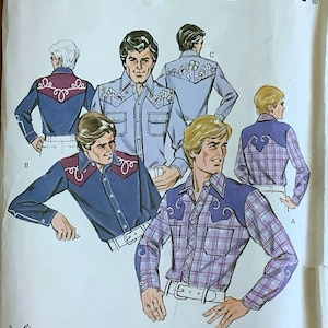 1980s Western Shirt Pattern Kwik Sew 1021 Decorative Yoke Embroidery Vintage Sewing Pattern Chest 34 36 38 40 UNCUT