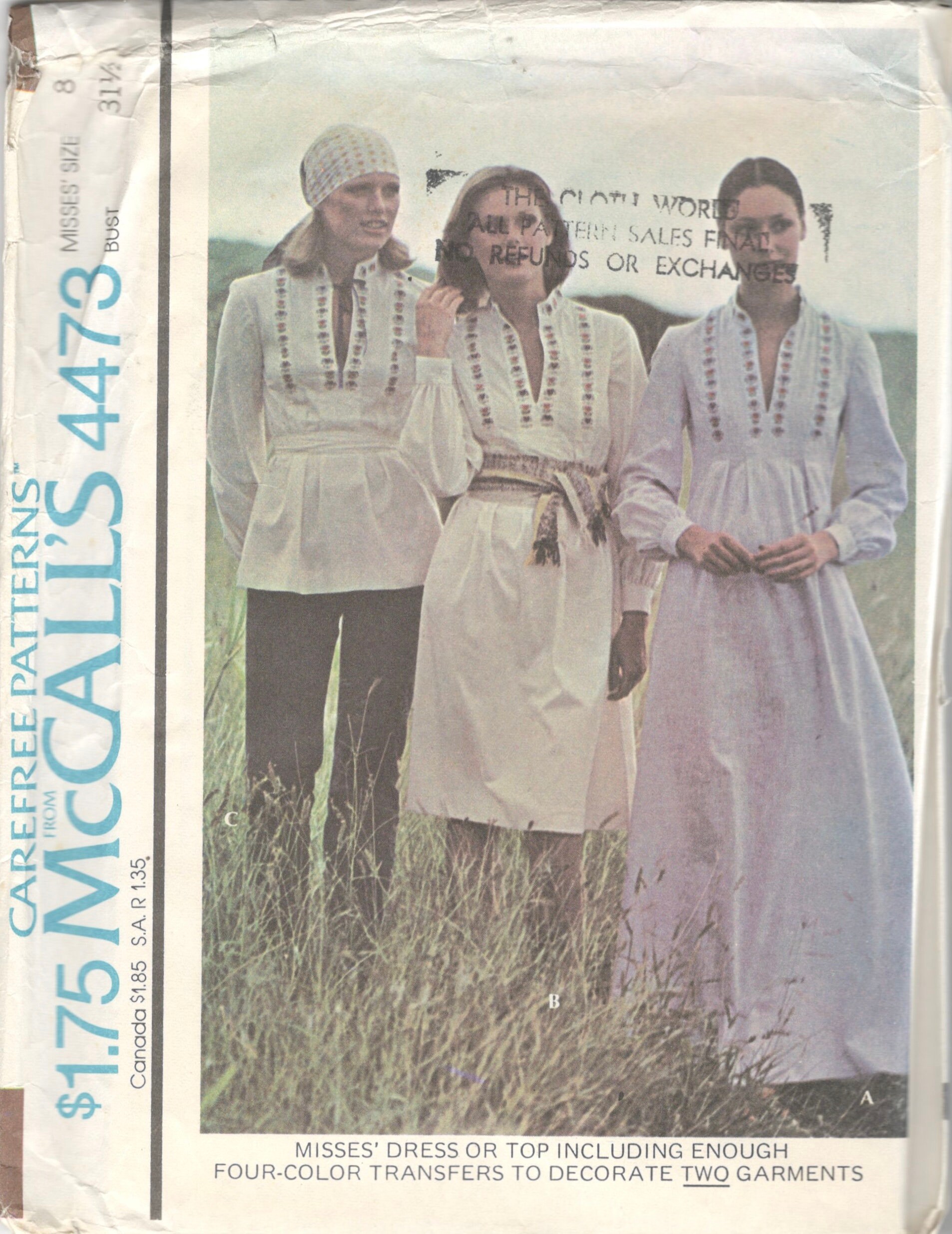 Mccalls 4473 1970s Misses Pullover Dress Or Top Pattern Hippie Etsy