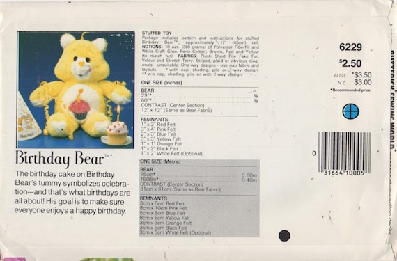 butterick teddy bear pattern