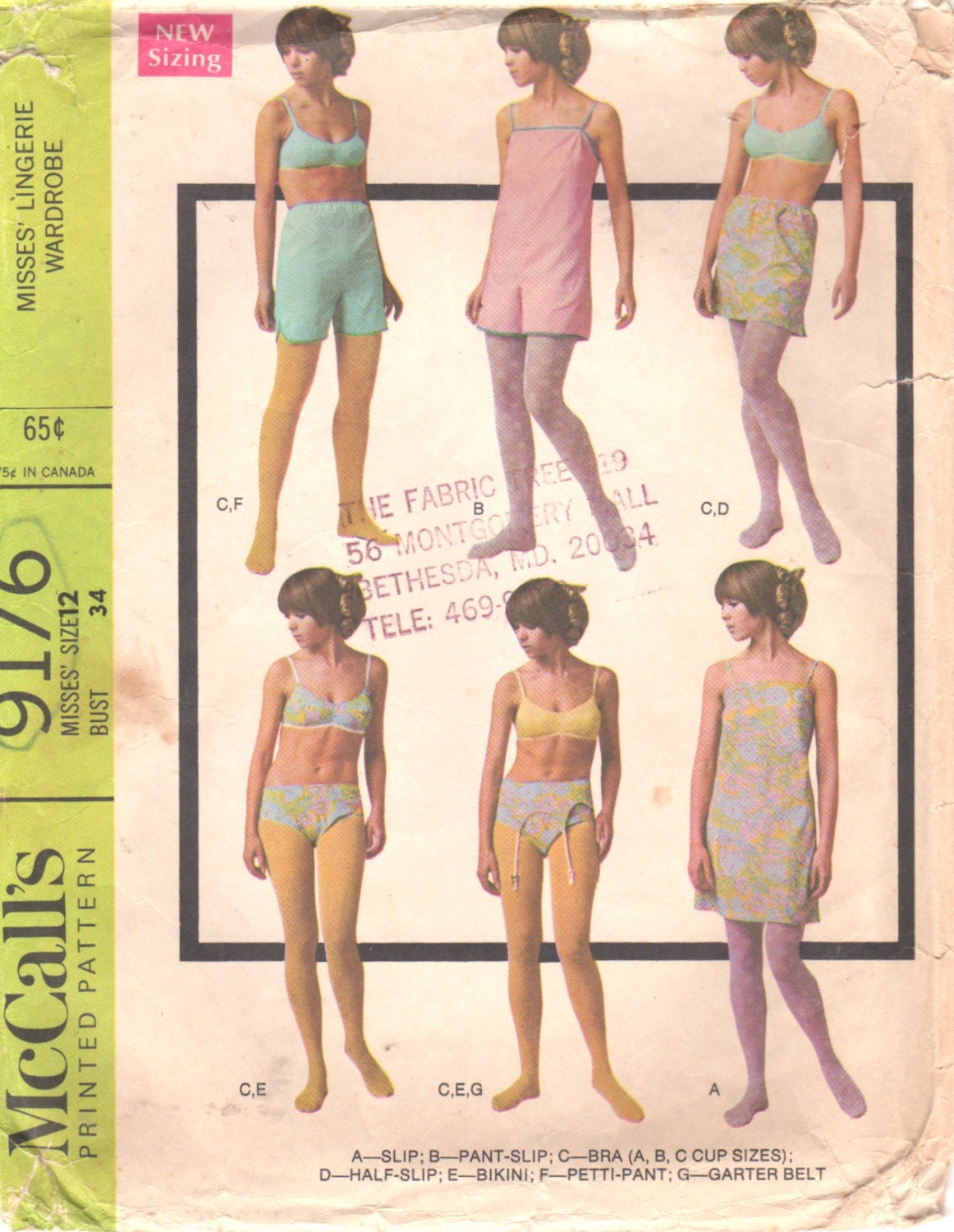 Mccalls 9176 60s Misses Lingerie Pattern Panties Slip Bra Pattern  Pettipants Garter Belt Womens Vintage Sewing Size 12 Bust 34 