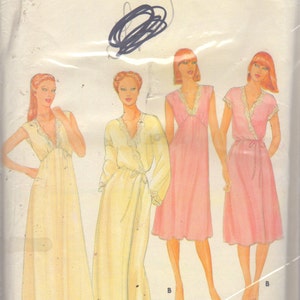 May include: A sewing pattern for three different nightgowns. The pattern is from Butterick and the pattern number is 4096. The nightgowns are all sleeveless and have a V-neckline. The first nightgown is a long, flowing gown with a lace trim. The second nightgown is a shorter, more fitted gown with a lace trim. The third nightgown is a wrap gown with a lace trim.