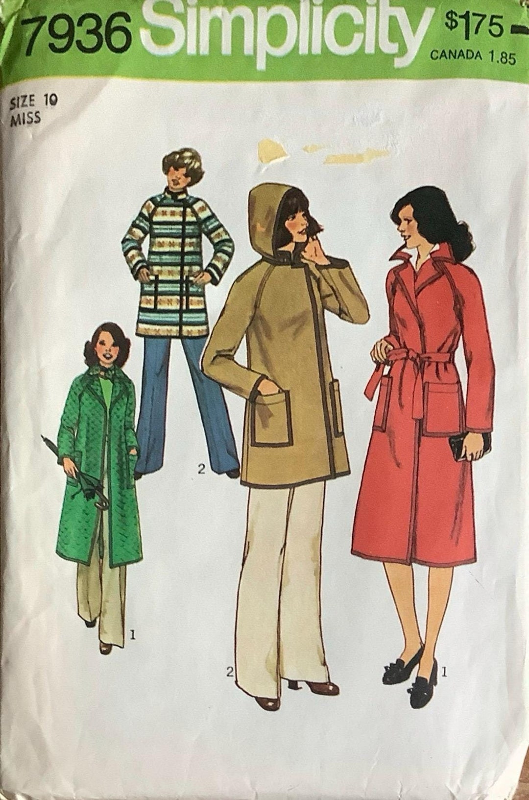 Simplicity 7936 1970s Unlined Coat and Jacket Pattern With Detachable ...