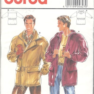Burda 4627 Mens Parka Ski Anorak Jacket Pattern Drawstring Waist Hood Option Adult Vintage Sewing Chest 38 40 42 44 46 48 UNCUT