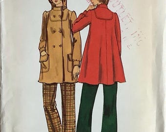 Butterick 6804 1970s Flared Coat Jacket Pattern with Detachable Womens Vintage Sewing Pattern Size 10 Bust 32 UNCUT