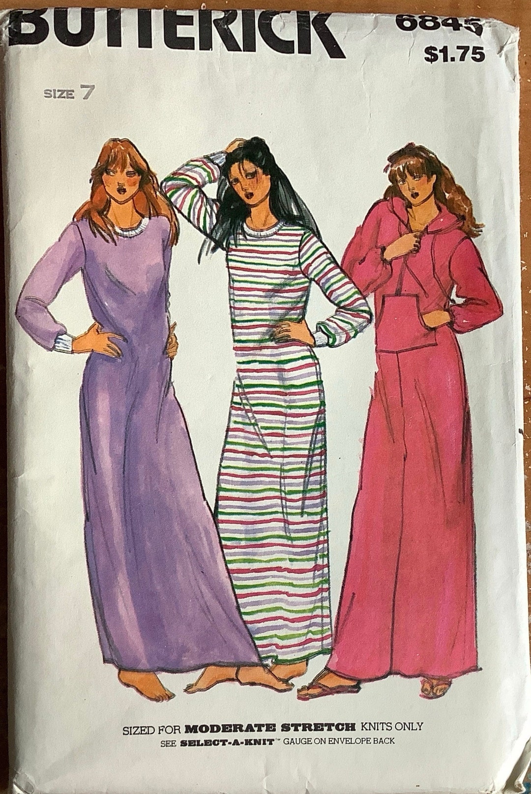 Butterick 6845 1970s Junior Maxi Length Robe and Nightshirt Pattern ...