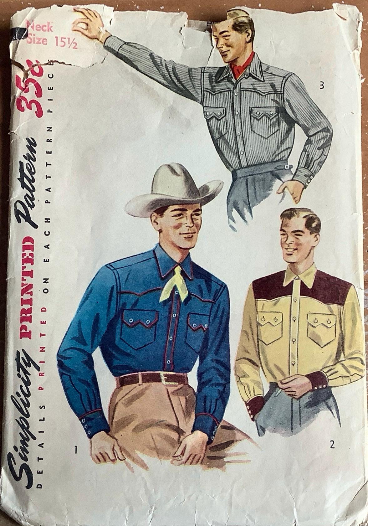 Simplicity 4150 1950s Mens Western Shirt Pattern Contrast Decorative ...