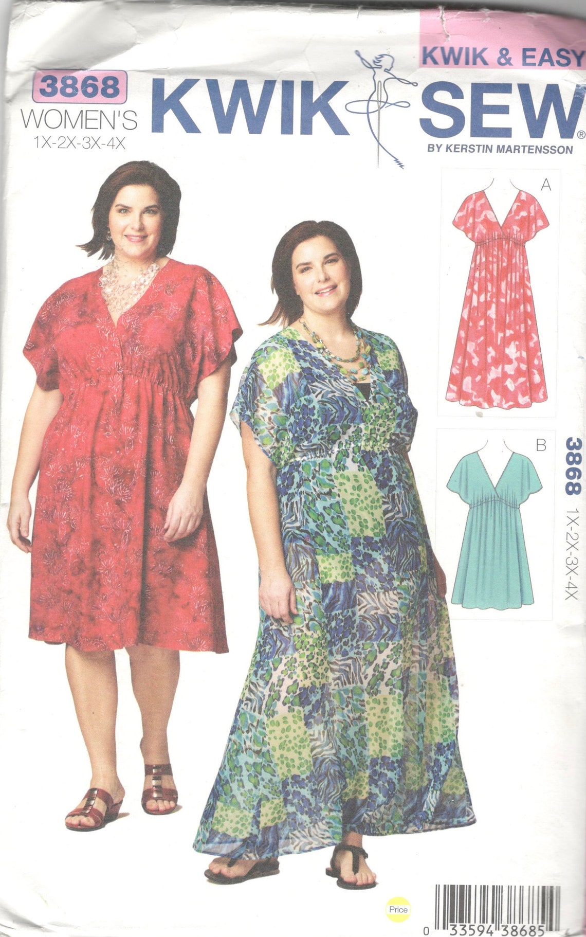 Kwik & Easy 3868 Pullover Empire Waist Dress Pattern Deep V Neck Plus ...