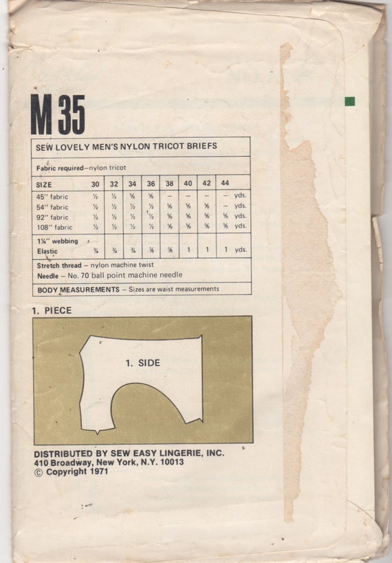 PDF Vintage 1950's Sewing Pattern: Men's Underwear Waist 38 96.5cm