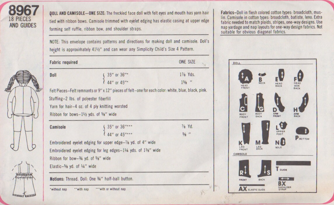 Simplicity Patterns 41 1970s Simplicity 8967 Childs Camisole and Doll Pattern Lifesize 41 ...
