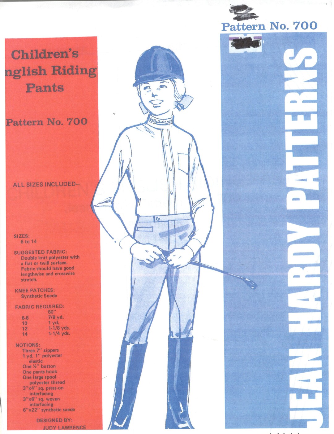 Jean Hardy 700 1970s Children's English Riding Pants Jodhpurs Pattern ...